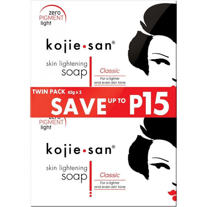 Kojie San Skin Brightening Soap – Original Kojic Acid Soap for Dark Spots, Hyperpigmentation & Scars – 65g x 2 Bars with Exfoliating Net