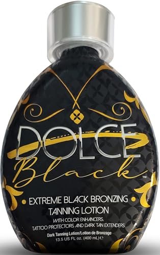 Dolce Black Bronzer Tanning Lotion – Indoor/Outdoor with Tattoo & Color Fade Protection, Anti-Orange, Anti-Aging & Anti-Wrinkle, Natural Tanning Bed Lotion, 13.5 oz Avelisse