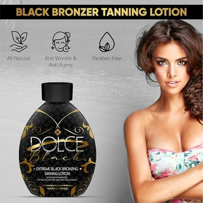Dolce Black Bronzer Tanning Lotion – Indoor/Outdoor with Tattoo & Color Fade Protection, Anti-Orange, Anti-Aging & Anti-Wrinkle, Natural Tanning Bed Lotion, 13.5 oz Avelisse