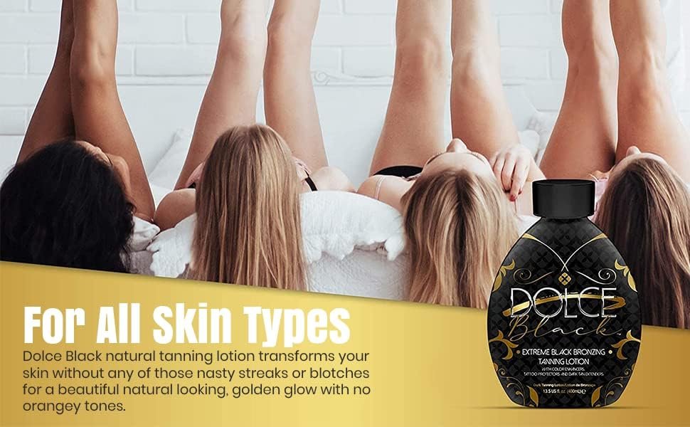 Dolce Black Bronzer Tanning Lotion – Indoor/Outdoor with Tattoo & Color Fade Protection, Anti-Orange, Anti-Aging & Anti-Wrinkle, Natural Tanning Bed Lotion, 13.5 oz Avelisse