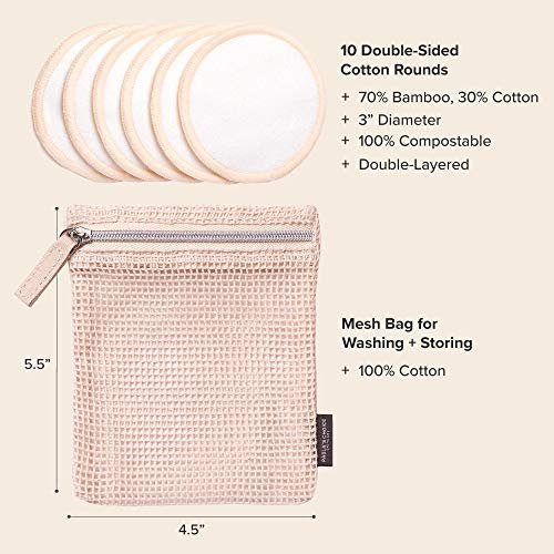 Paula's Choice Reusable Makeup Remover Pads – Eco-Friendly Cotton & Bamboo Rounds with Washable Bag, 10 Count Avelisse
