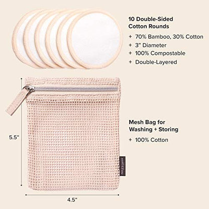 Paula's Choice Reusable Makeup Remover Pads – Eco-Friendly Cotton & Bamboo Rounds with Washable Bag, 10 Count Avelisse
