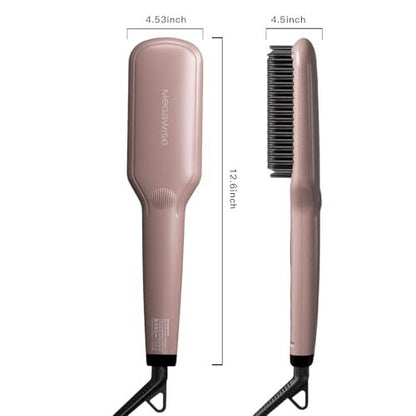 MEGAWISE Pro Ceramic Ionic Hair Straightener Brush - Fast 20s Heating, Auto-Off, Anti-Scald, Dual Voltage, Rotatable Cord (Pink) Avelisse
