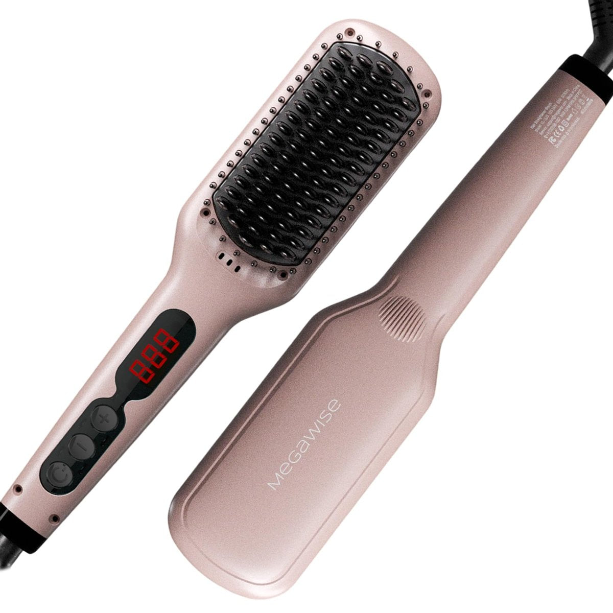 MEGAWISE Pro Ceramic Ionic Hair Straightener Brush - Fast 20s Heating, Auto-Off, Anti-Scald, Dual Voltage, Rotatable Cord (Pink) Avelisse