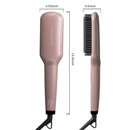 MEGAWISE Pro Ceramic Ionic Hair Straightener Brush - Fast 20s Heating, Auto-Off, Anti-Scald, Dual Voltage, Rotatable Cord (Pink) Avelisse