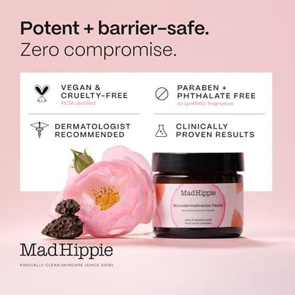 Mad Hippie MicroDermabrasion Facial – Exfoliating Face Scrub with Probiotics & AHA Fruit Acid Complex, Light Citrus Scent, 2.1 Fl Oz