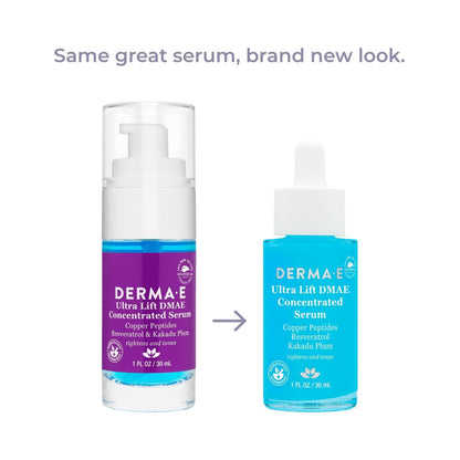 DERMA E Ultra Lift DMAE Concentrated Serum – All Natural Skin Firming Serum with Copper Peptides & Resveratrol – Hydrating Facial Serum, 1 oz