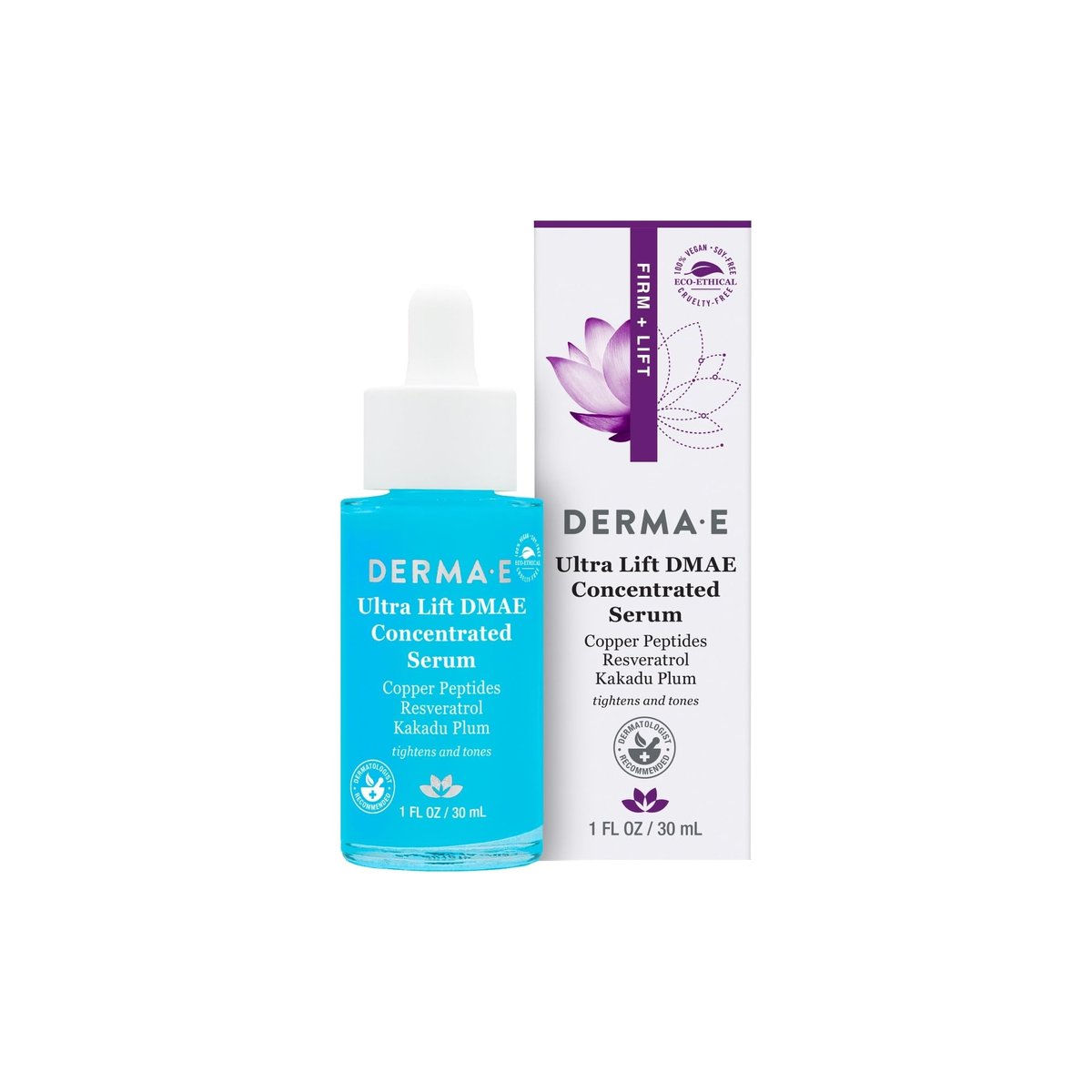 DERMA E Ultra Lift DMAE Concentrated Serum – All Natural Skin Firming Serum with Copper Peptides & Resveratrol – Hydrating Facial Serum, 1 oz - görsel 1