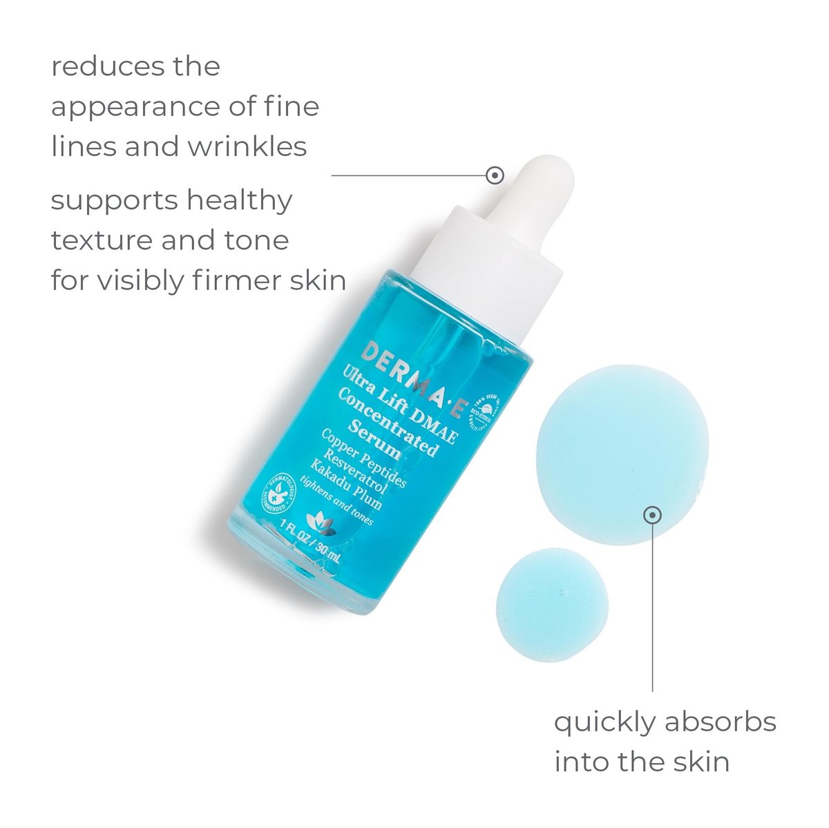 DERMA E Ultra Lift DMAE Concentrated Serum – All Natural Skin Firming Serum with Copper Peptides & Resveratrol – Hydrating Facial Serum, 1 oz - görsel 5