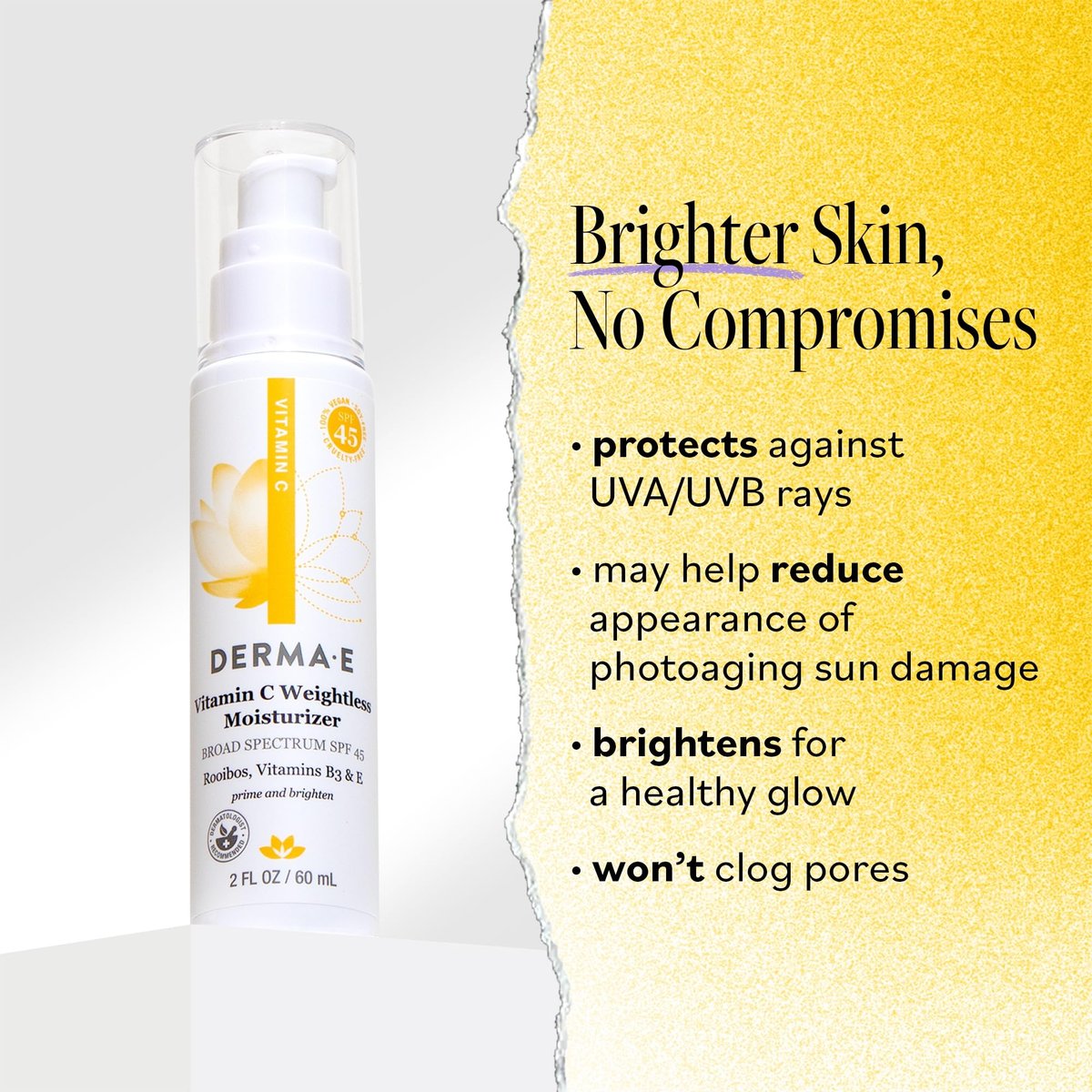 Derma E Vitamin C Weightless Moisturizer SPF 45 – Skin Brightening Face Cream with Mineral Sunscreen, Hydrating SPF 45 for Lines, Wrinkles & Uneven Tone, 2 Fl Oz Avelisse