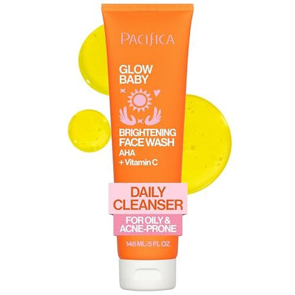 Pacifica Glow Baby Brightening Facial Cleanser – Vitamin C & Glycolic Acid Face Wash for Radiant Skin, 5 oz
