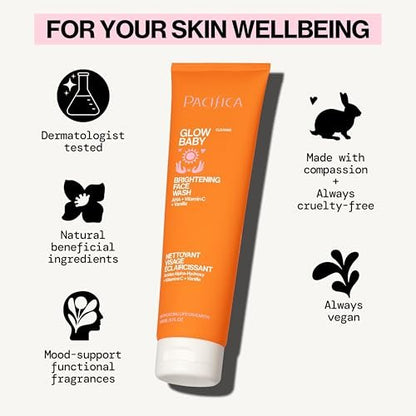 Pacifica Glow Baby Brightening Facial Cleanser – Vitamin C & Glycolic Acid Face Wash for Radiant Skin, 5 oz