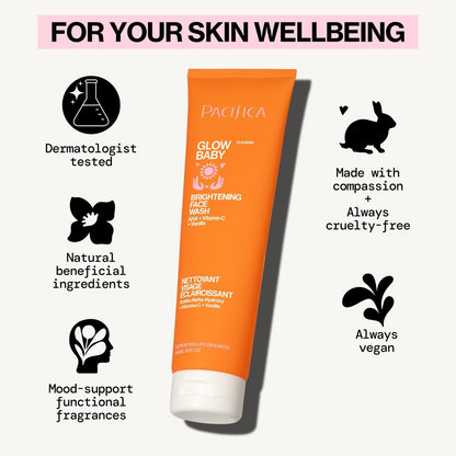 Pacifica Glow Baby Brightening Facial Cleanser – Vitamin C & Glycolic Acid Face Wash for Radiant Skin, 5 oz