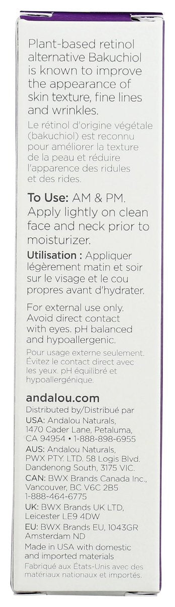 Andalou Naturals Rejuvenating Serum with Plant Based Retinol, 1 oz Avelisse