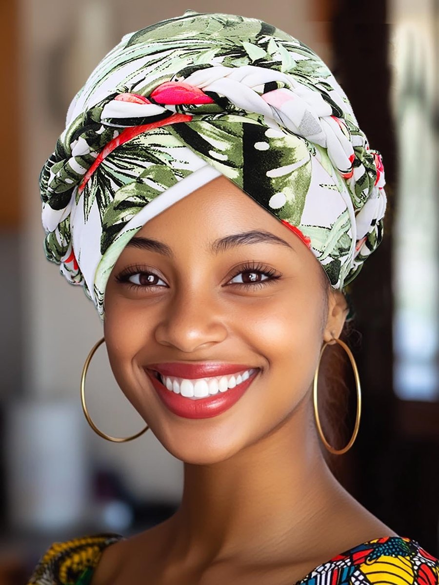 Woeoe Printed Turban - Flower Pretied Hair Turbans for Women (Pink, 2 Count) - görsel 5