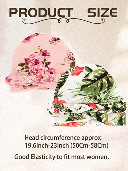 Woeoe Printed Turban - Flower Pretied Hair Turbans for Women (Pink, 2 Count)
