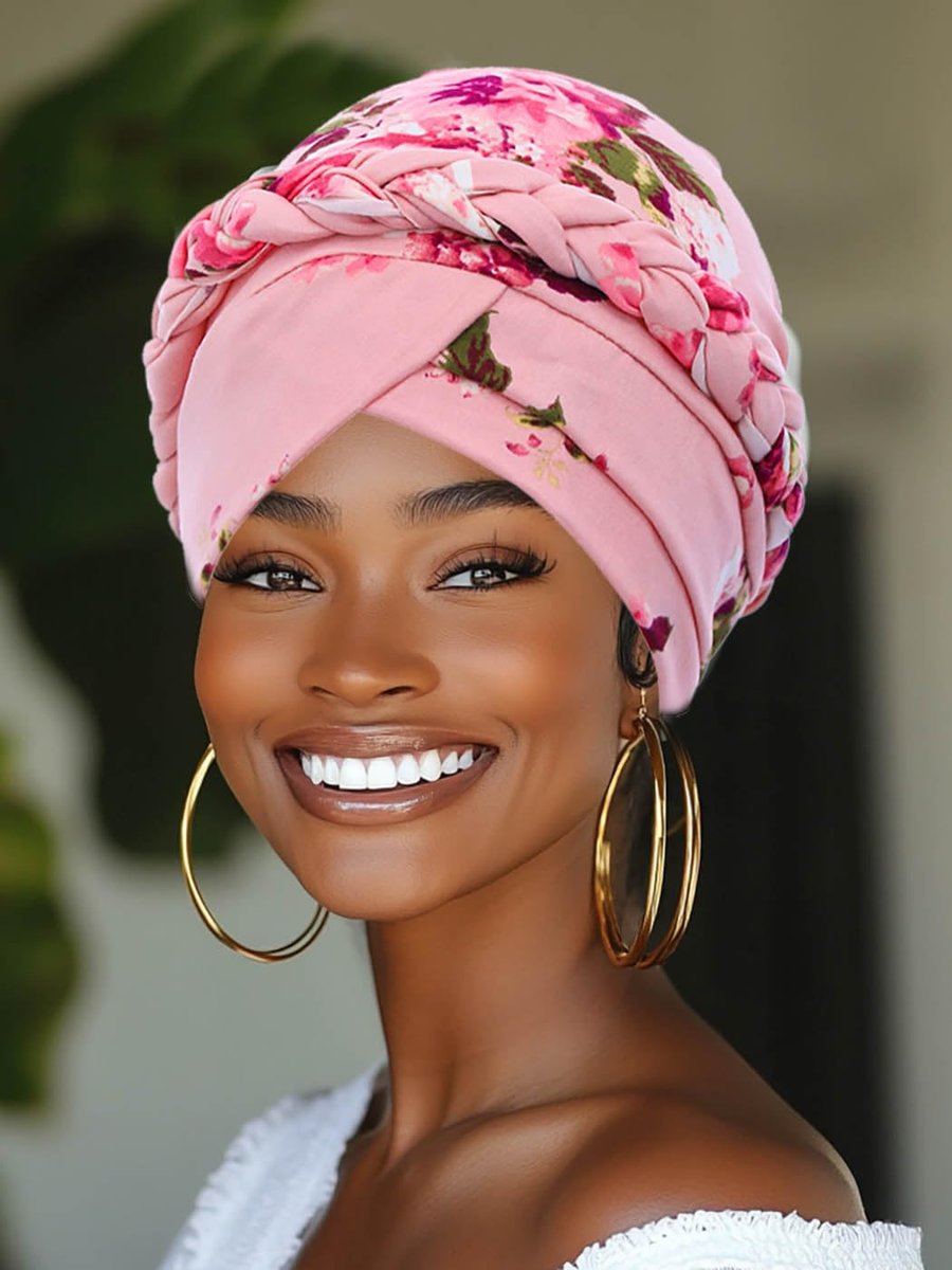 Woeoe Printed Turban - Flower Pretied Hair Turbans for Women (Pink, 2 Count) - görsel 9