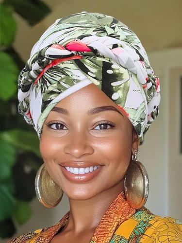 Woeoe Printed Turban - Flower Pretied Hair Turbans for Women (Pink, 2 Count)