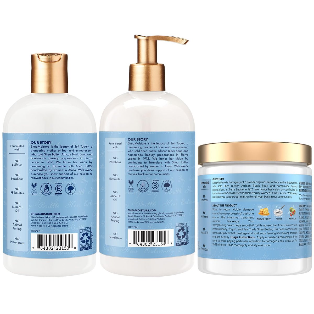 SheaMoisture Manuka Honey & Yogurt Hydrate & Repair Shampoo, Conditioner & Protein Power Treatment - 26 oz Avelisse