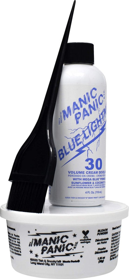 MANIC PANIC Blue Lightning Hair Bleach Kit – 30 Volume Developer & Bleach Powder, Lifts Up to 5 Levels, Vegan & Cruelty Free