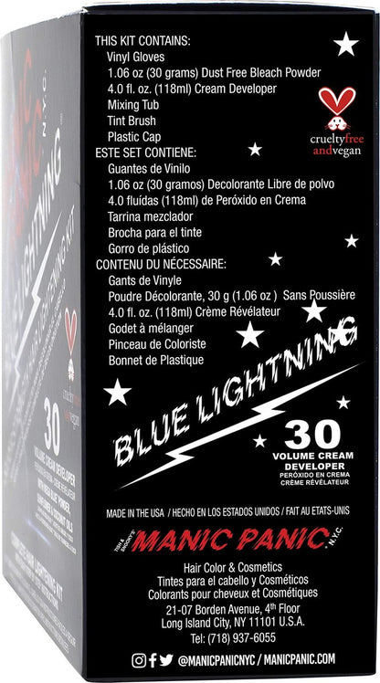 MANIC PANIC Blue Lightning Hair Bleach Kit – 30 Volume Developer & Bleach Powder, Lifts Up to 5 Levels, Vegan & Cruelty Free