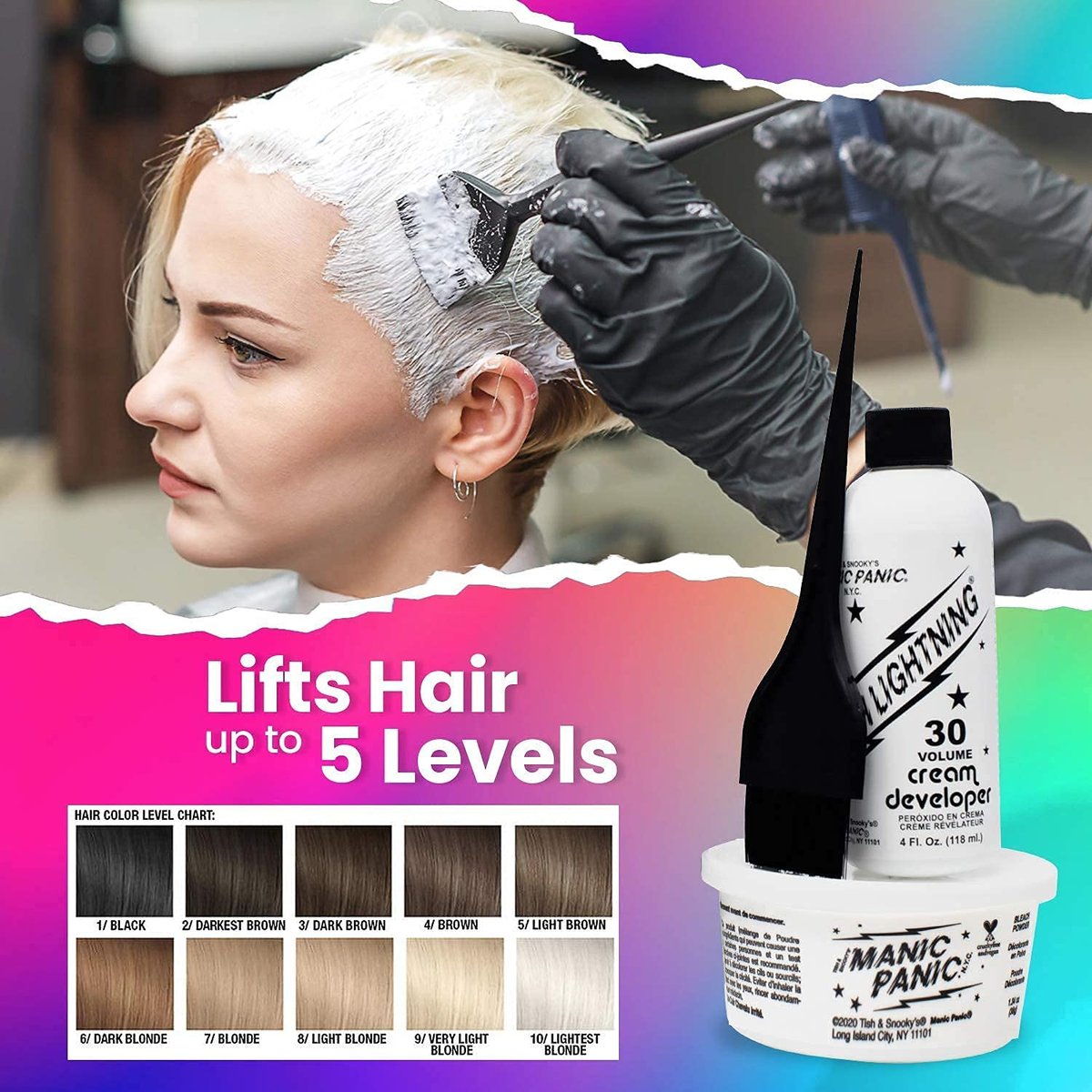 MANIC PANIC Blue Lightning Hair Bleach Kit – 30 Volume Developer & Bleach Powder, Lifts Up to 5 Levels, Vegan & Cruelty Free - görsel 7