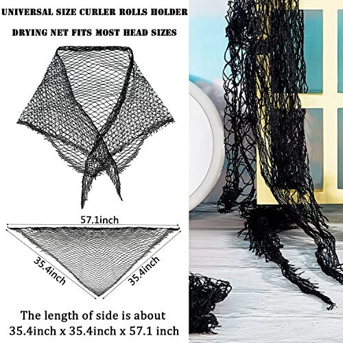 Chuangdi 2-Piece Cotton Triangle Hair Net for Rollers - Black, 35x35x57 Inches - Women's Mesh Net for Sleeping & Setting Avelisse