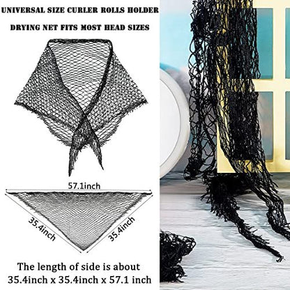 Chuangdi 2-Piece Cotton Triangle Hair Net for Rollers - Black, 35x35x57 Inches - Women's Mesh Net for Sleeping & Setting Avelisse