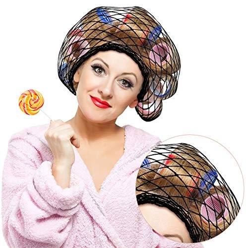 Chuangdi 2-Piece Cotton Triangle Hair Net for Rollers - Black, 35x35x57 Inches - Women's Mesh Net for Sleeping & Setting Avelisse