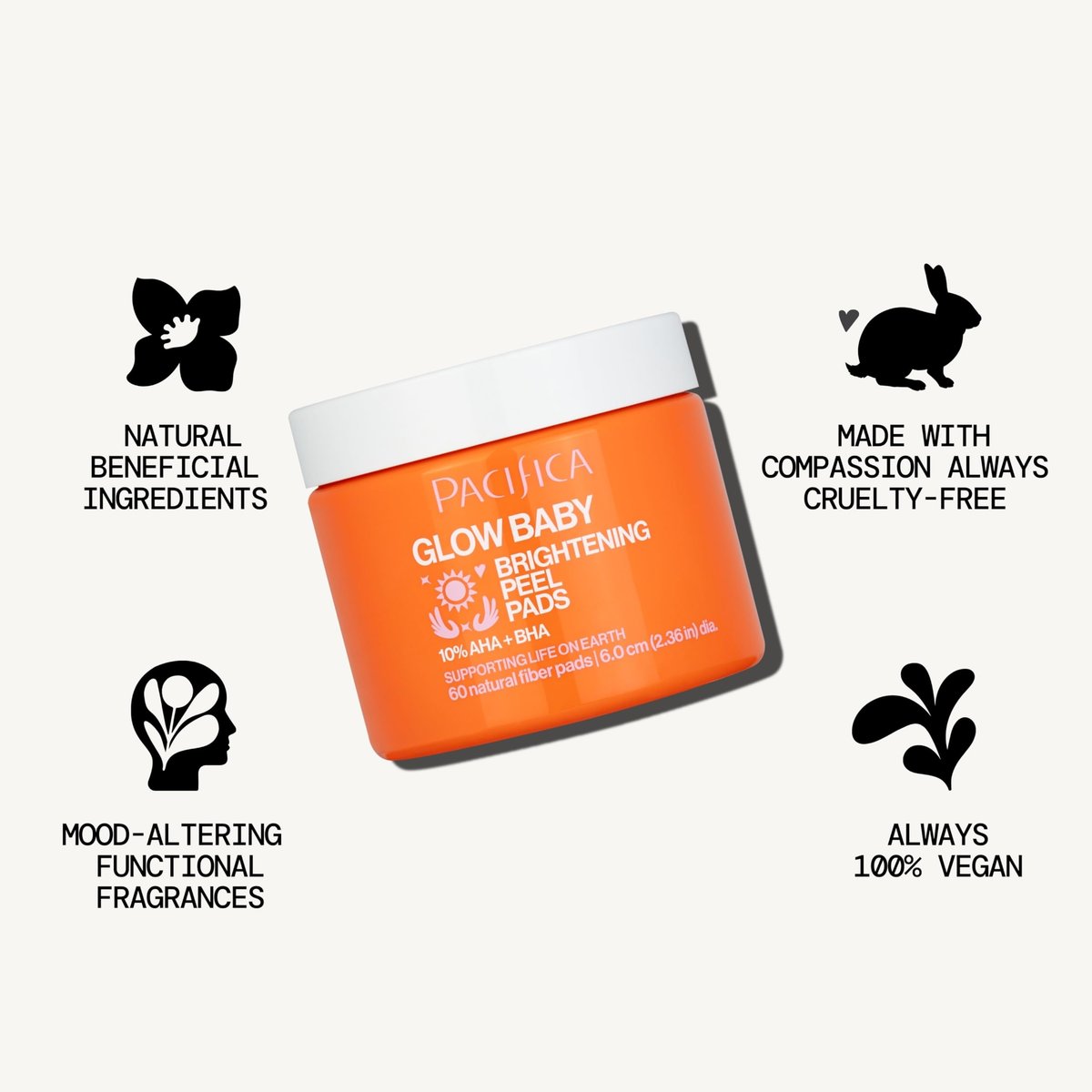 Pacifica Glow Baby Brightening Peel Pads 10% AHA + BHA Exfoliating Face Pads for Glowing Skin – Resurfacing Glycolic Acid & Salicylic Acid Pads to Smooth Texture & Minimize Pores – Fragrance Free, 60 Count - görsel 11