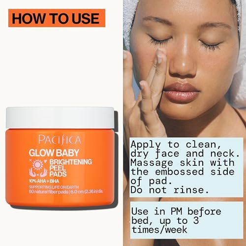 Pacifica Glow Baby Brightening Peel Pads 10% AHA + BHA Exfoliating Face Pads for Glowing Skin – Resurfacing Glycolic Acid & Salicylic Acid Pads to Smooth Texture & Minimize Pores – Fragrance Free, 60 Count - görsel 18