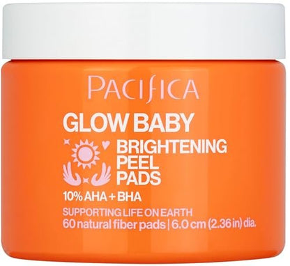 Pacifica Glow Baby Brightening Peel Pads 10% AHA + BHA Exfoliating Face Pads for Glowing Skin – Resurfacing Glycolic Acid & Salicylic Acid Pads to Smooth Texture & Minimize Pores – Fragrance Free, 60 Count