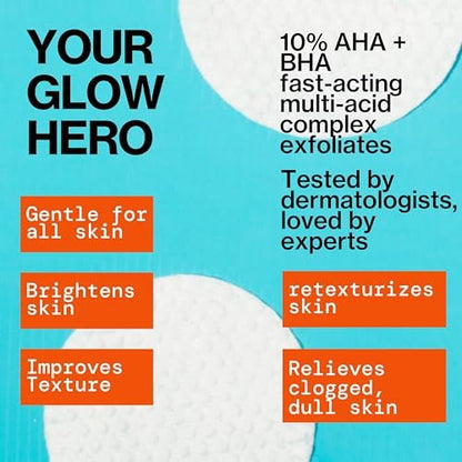 Pacifica Glow Baby Brightening Peel Pads 10% AHA + BHA Exfoliating Face Pads for Glowing Skin – Resurfacing Glycolic Acid & Salicylic Acid Pads to Smooth Texture & Minimize Pores – Fragrance Free, 60 Count