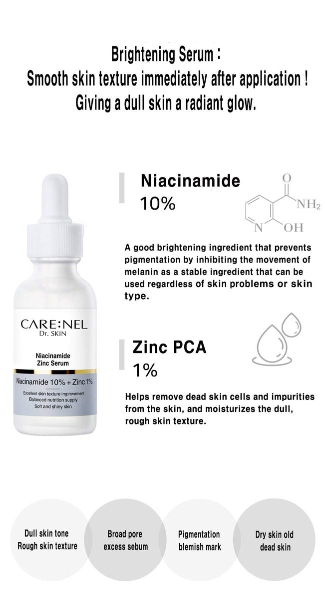 CARE:NEL Korean Vitamin B & C Serum with Niacinamide 10% + Zinc 1% – Hydrating Facial Serum for Glowing Skin, 1 fl oz (30 ml) - görsel 5