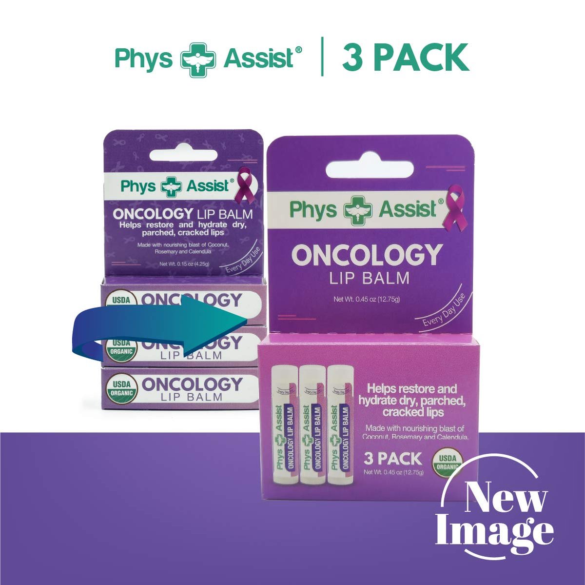 USDA Organic Oncology Lip Balm - Hydrate Dry, Parched Lips - Moisturizing 3-Pack Avelisse