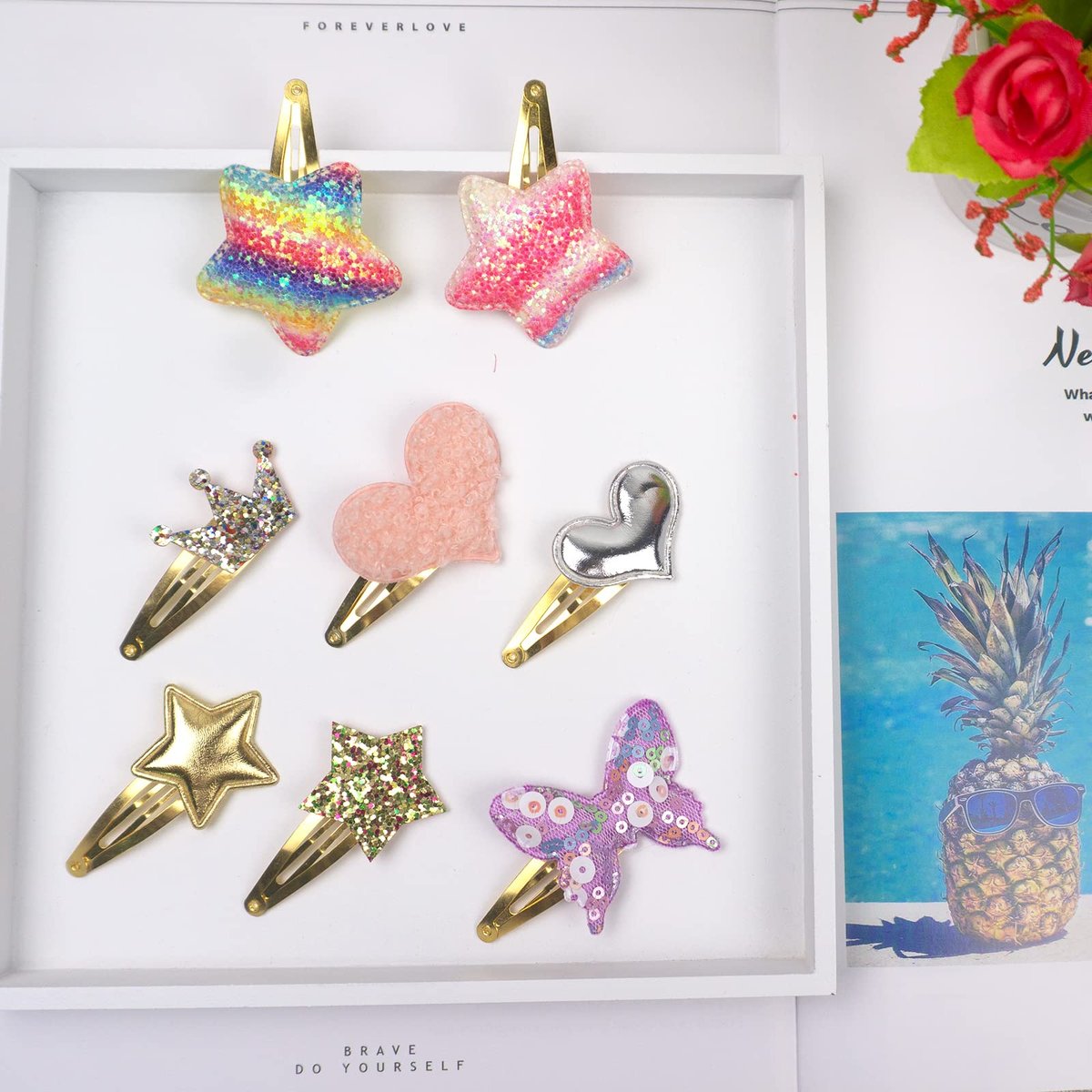 8 Pairs/16 Pack Butterfly Metal Snap Hair Clips for Girls - Cute Heart Shaped Barrettes by Gingbiss - görsel 5