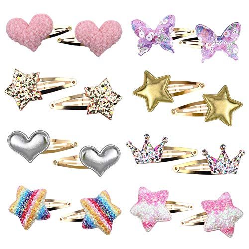 8 Pairs/16 Pack Butterfly Metal Snap Hair Clips for Girls - Cute Heart Shaped Barrettes by Gingbiss - görsel 2