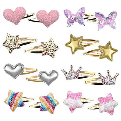 8 Pairs/16 Pack Butterfly Metal Snap Hair Clips for Girls - Cute Heart Shaped Barrettes by Gingbiss