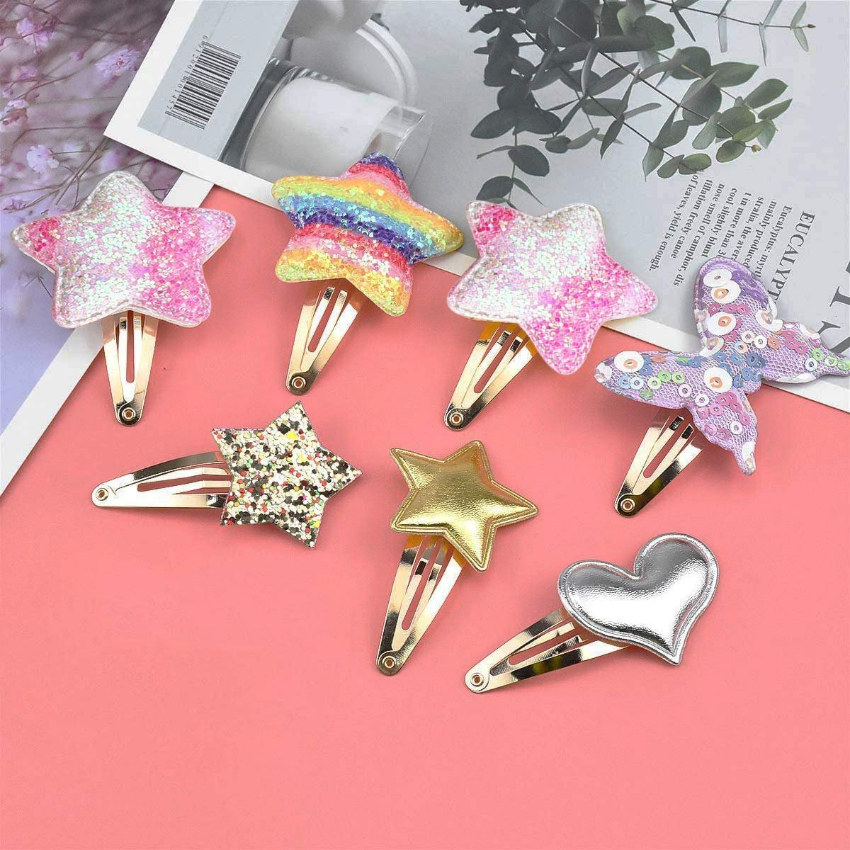 8 Pairs/16 Pack Butterfly Metal Snap Hair Clips for Girls - Cute Heart Shaped Barrettes by Gingbiss - görsel 9