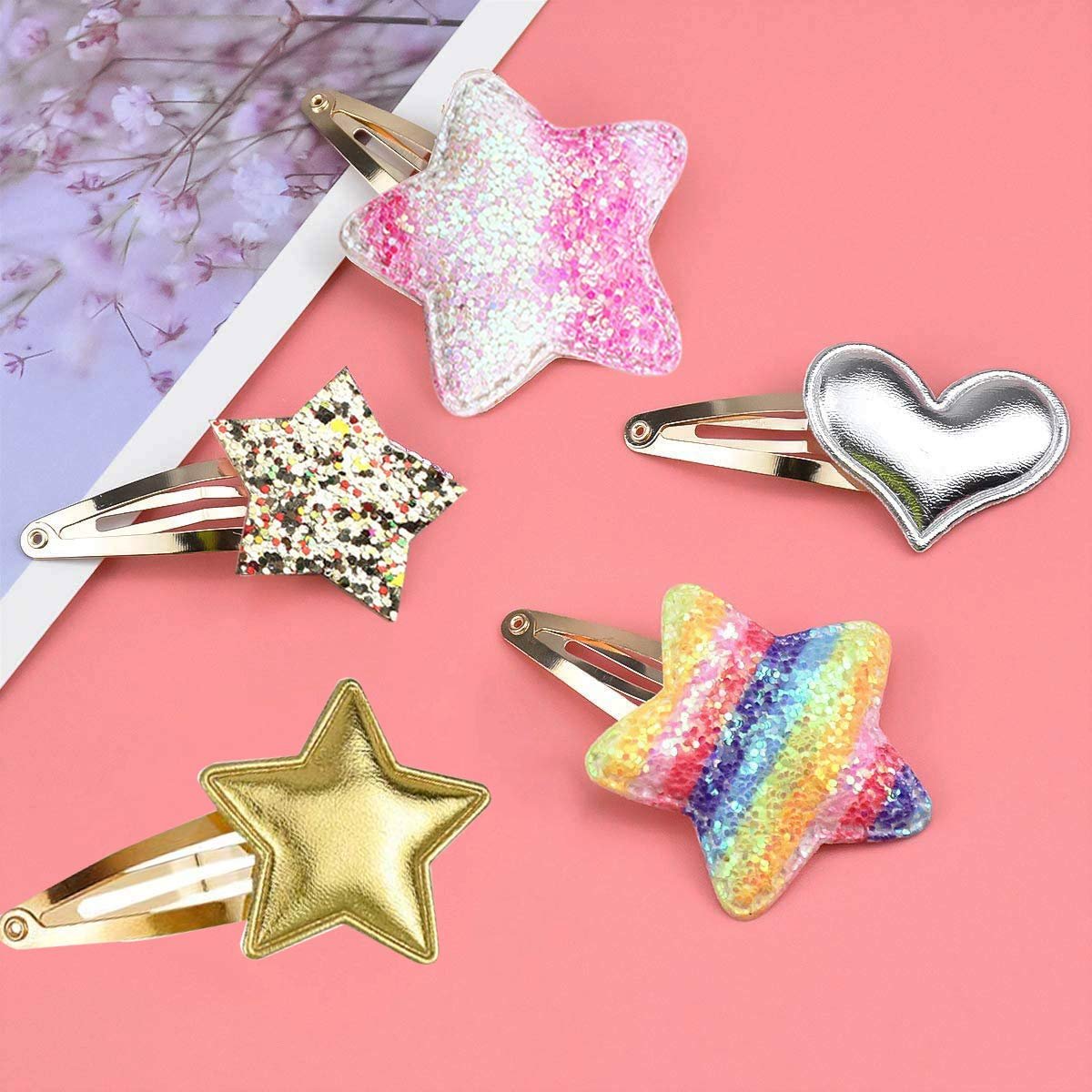 8 Pairs/16 Pack Butterfly Metal Snap Hair Clips for Girls - Cute Heart Shaped Barrettes by Gingbiss - görsel 11