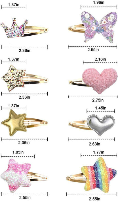 8 Pairs/16 Pack Butterfly Metal Snap Hair Clips for Girls - Cute Heart Shaped Barrettes by Gingbiss