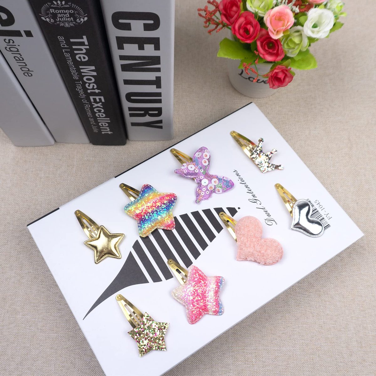 8 Pairs/16 Pack Butterfly Metal Snap Hair Clips for Girls - Cute Heart Shaped Barrettes by Gingbiss - görsel 7