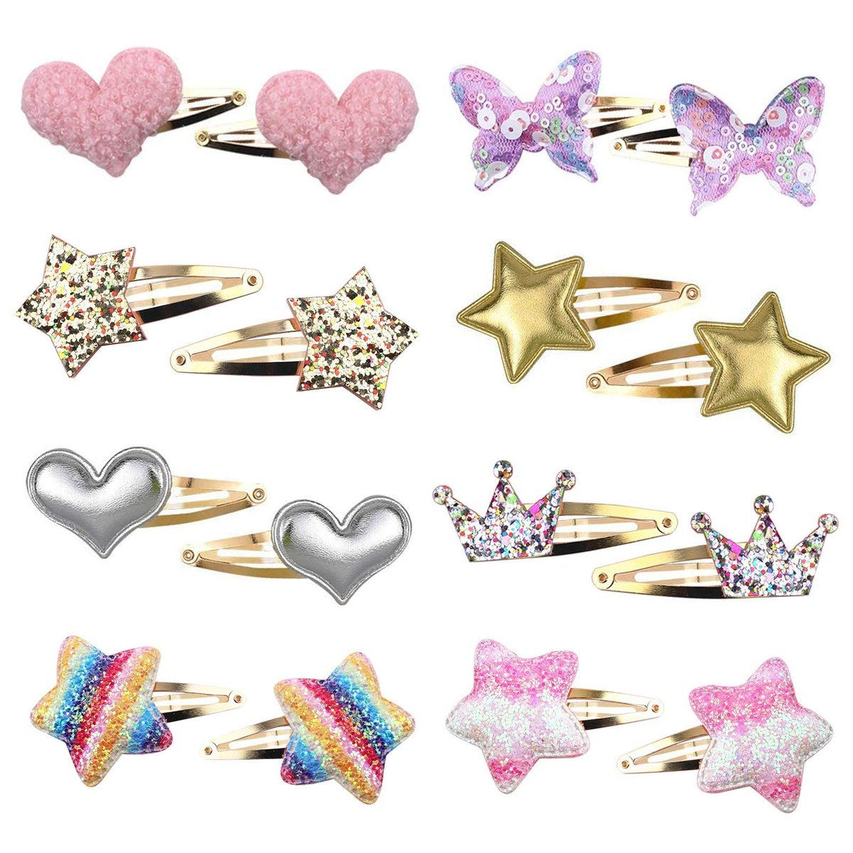8 Pairs/16 Pack Butterfly Metal Snap Hair Clips for Girls - Cute Heart Shaped Barrettes by Gingbiss - görsel 1