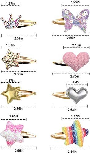 8 Pairs/16 Pack Butterfly Metal Snap Hair Clips for Girls - Cute Heart Shaped Barrettes by Gingbiss - görsel 4
