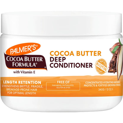 Palmer's Cocoa Butter & Biotin Length Retention Deep Conditioner - Strengthen, Nourish & Restore Elasticity and Shine for All Curly Hair Patterns, 8.5 oz