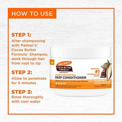 Palmer's Cocoa Butter & Biotin Length Retention Deep Conditioner - Strengthen, Nourish & Restore Elasticity and Shine for All Curly Hair Patterns, 8.5 oz