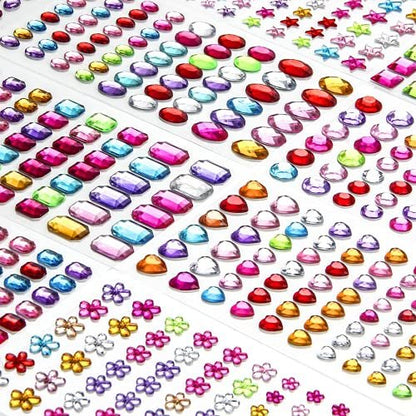 1200+ PCS Self Adhesive Gems Stickers - 14 Sheets Rhinestone Stickers for DIY Craft, 8 Shapes Sparkle Jewels for Nail Body Makeup Festival