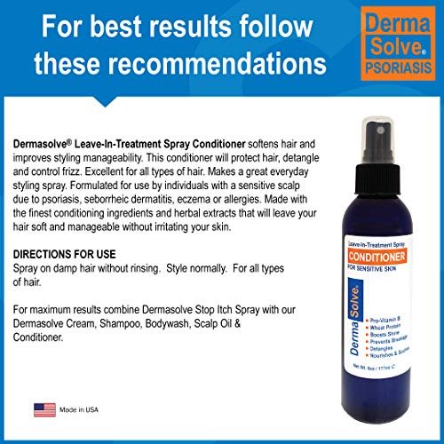 Dermasolve Psoriasis Leave-In Treatment & Styling Spray Conditioner – Soothing Anti-Dandruff, Dry Scalp Repair for Damaged Hair, 6 oz Avelisse