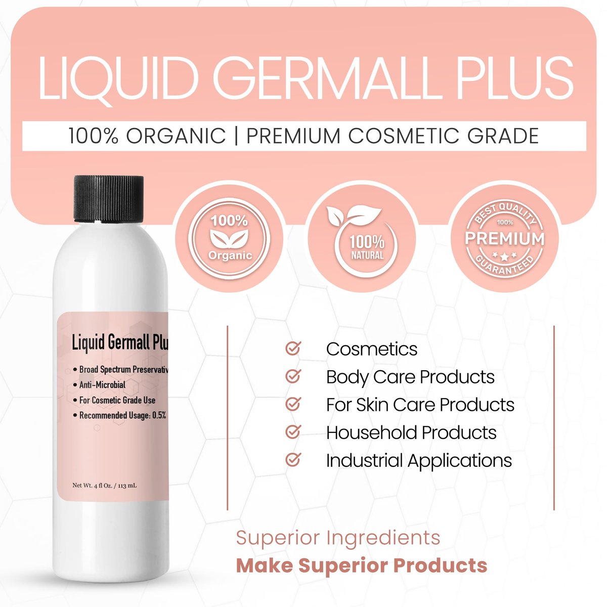 Talsen Chemicals Germall Plus Natural Preservative - Broad Spectrum for Water-Based Formulas, 4 fl oz (113 mL) Avelisse