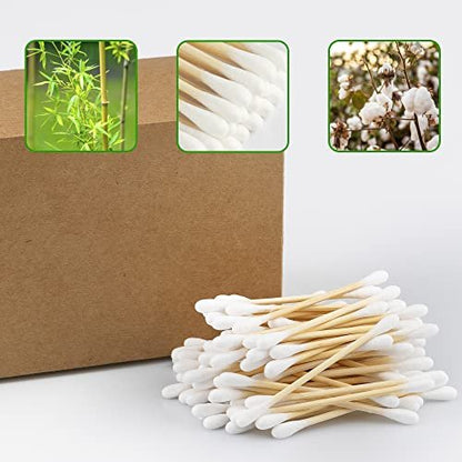 FOVURTE Bamboo Cotton Swabs 400 Count, Organic Cotton Swab Round Tips, Natural Wooden Cotton Buds for Ears, Double Heads Ear Sticks Travel, Makeup Remover